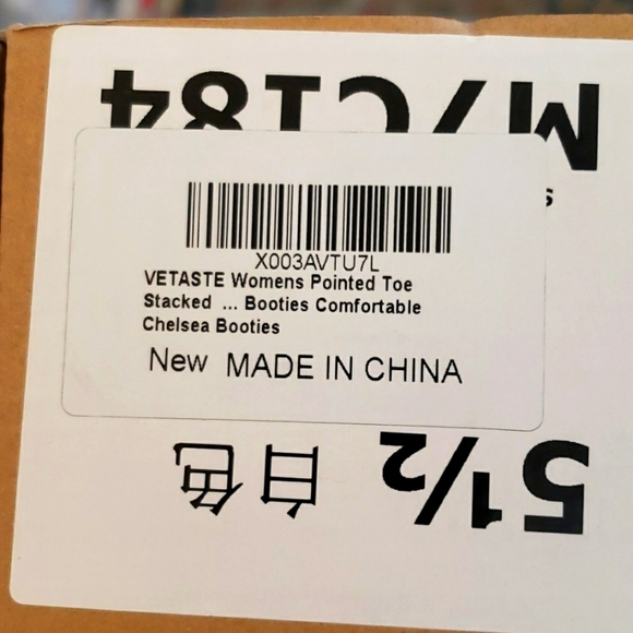 VETASTE Pointed Toe Stacked Chunky Block Heel Ankle Boots White Size 5.5 - Picture 11 of 11